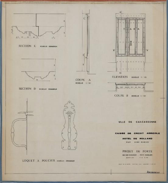 Projet de porte RDC et petit escalier ; coupes et élévations.