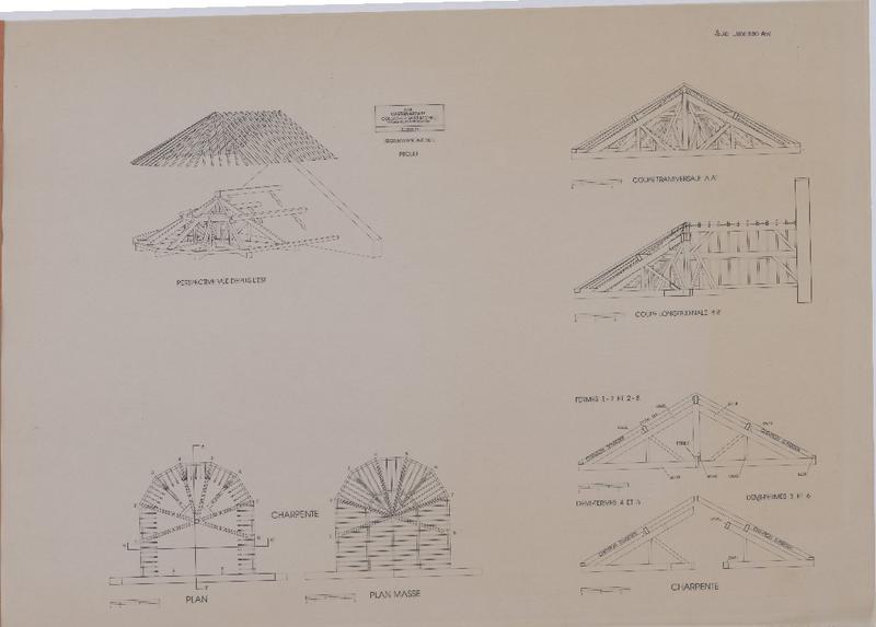 Projet ; charpentes ; plans ; coupes ; axonométrie.