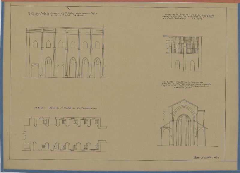 Projet de modification de la couverture ; plans et coupes.