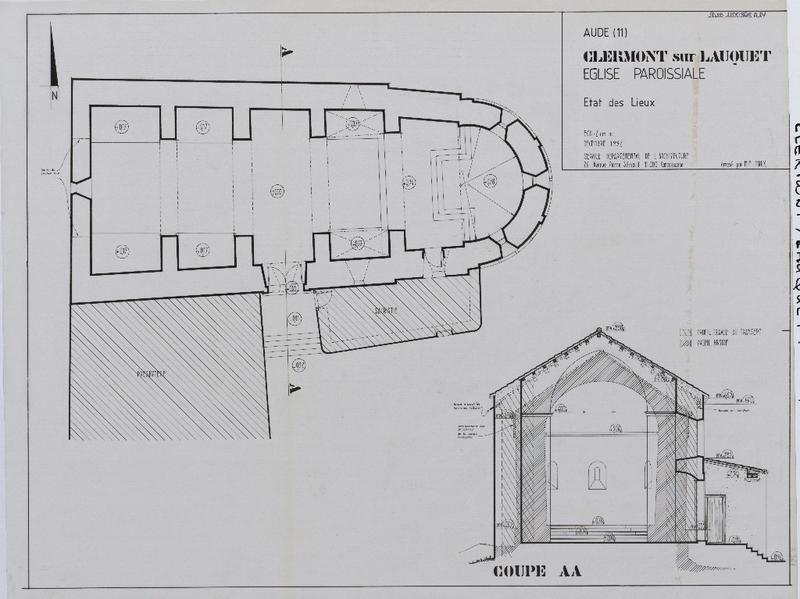 Etat des lieux ; plan et coupe.