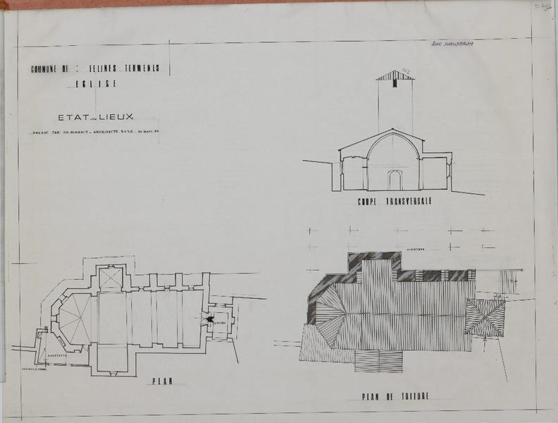 Etat des lieux ; coupe ; plan ; plan de toiture.