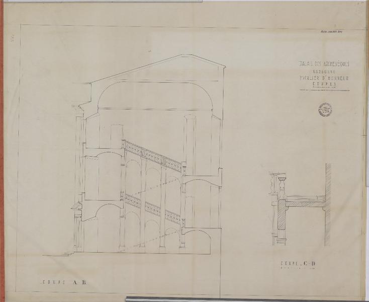 Escalier d'honneur ; coupes AB et CD.