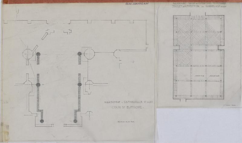 Cour Saint Eutrope : plan ; projet de réfection du carrelage de la salle d'exposition temporaire.