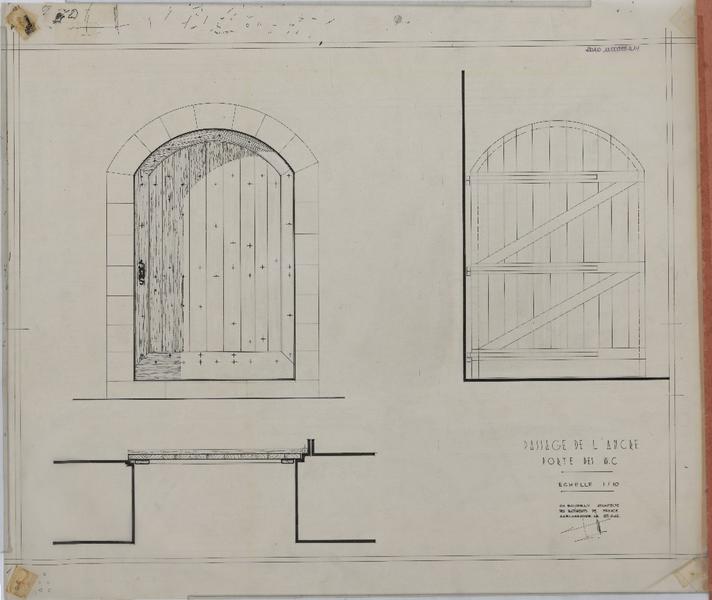 Passage de l'ancre ; porte des toilettes ; plan ; façades.