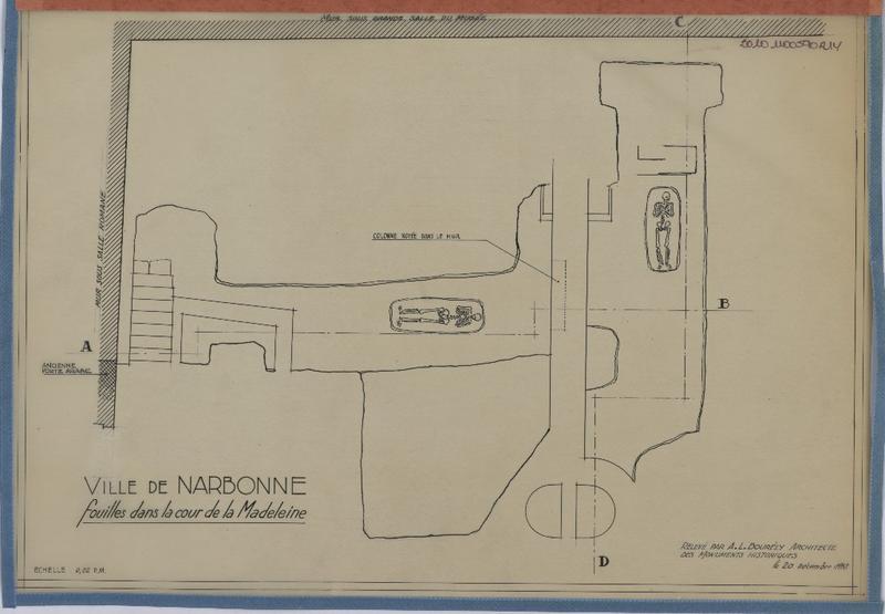 Fouilles dans la cour de la Madeleine ; plan.