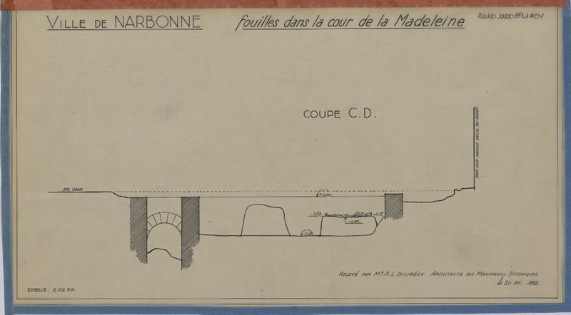 Fouilles dans la cour de la Madeleine ; coupe CD.