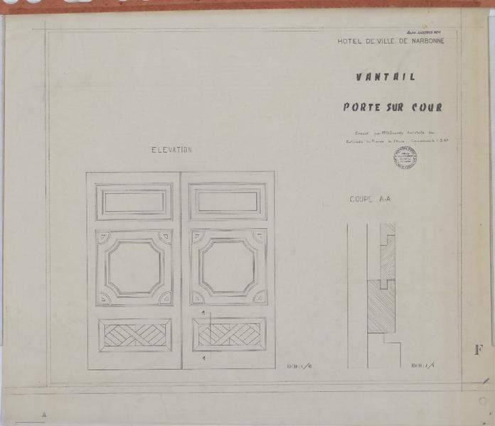 Vantail de la porte sur cour ; élévation ; détail.