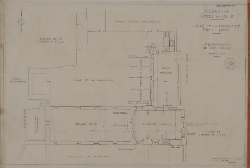 Aile de la Madeleine ; 1er étage ; restauration des 3 salles ; plan.