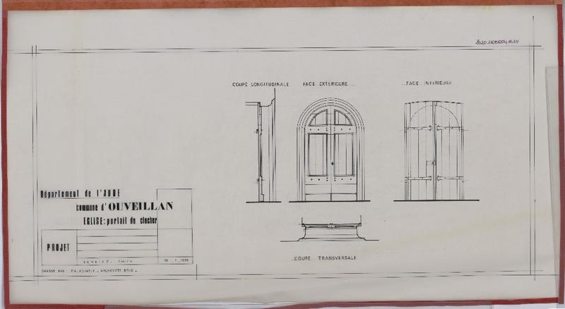 Projet ; portail du clocher ; plan ; coupe et façades.