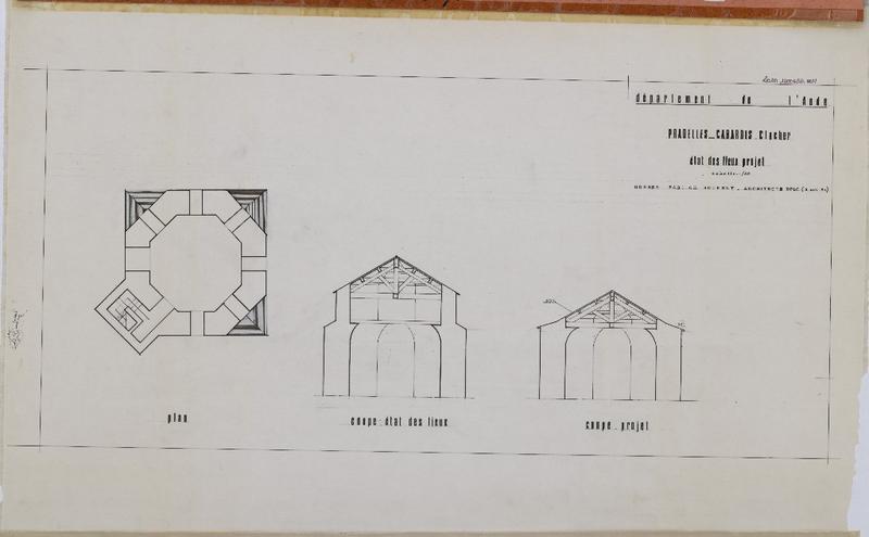 Clocher ; état des lieux ; plan ; coupes.