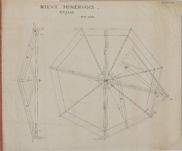 Plan et coupe de la charpente.