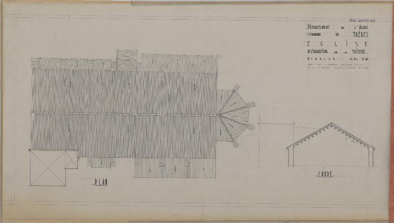 Restauration de la toiture ; plan ; coupe.