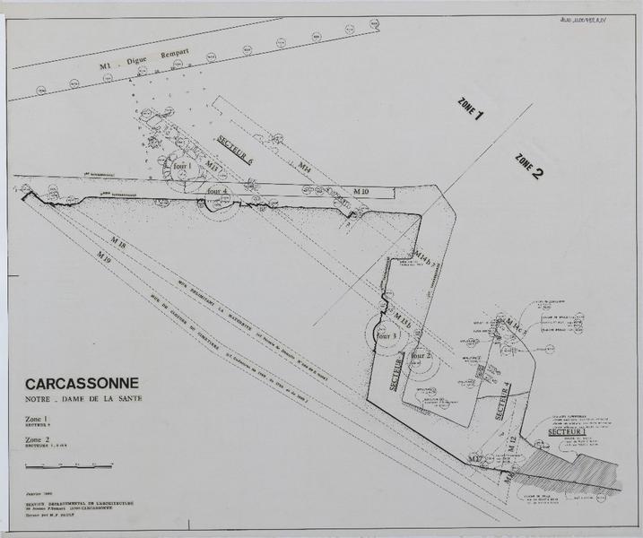 Fouilles ; zone 1 secteur 6 et zone 2 secteurs 1,2 et 4 ; plan.