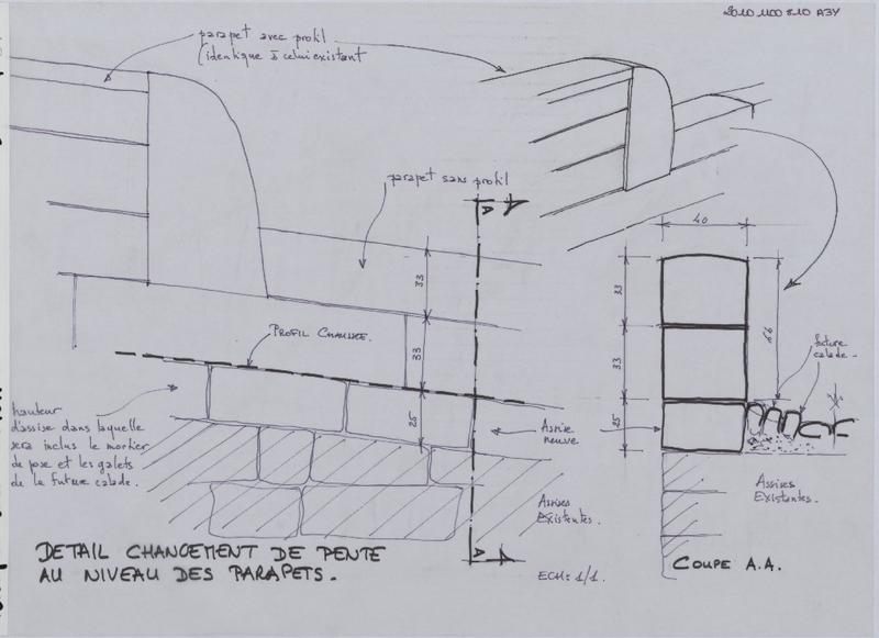 Croquis du parapet sud.