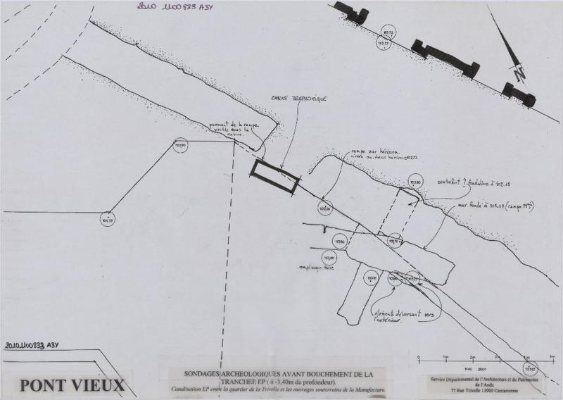 Sondages archéologiques avant bouchement de la tranchée EP ; plan.