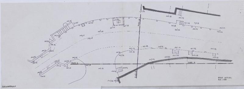 Etat actuel ; plan avec cotes altimétriques.