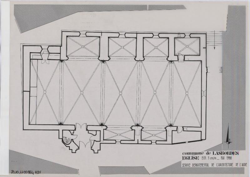 Plan de l'église avec tracé des voûtes.