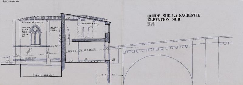 Elévation sud ; coupe sur la sacristie.