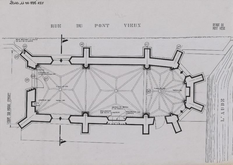 Plan avec tracé des nervures des voûtes.