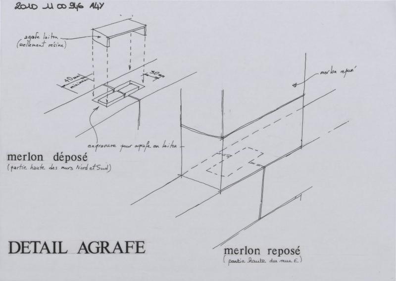 Chapelle de la Madeleine ; détail agrafe ; schéma.