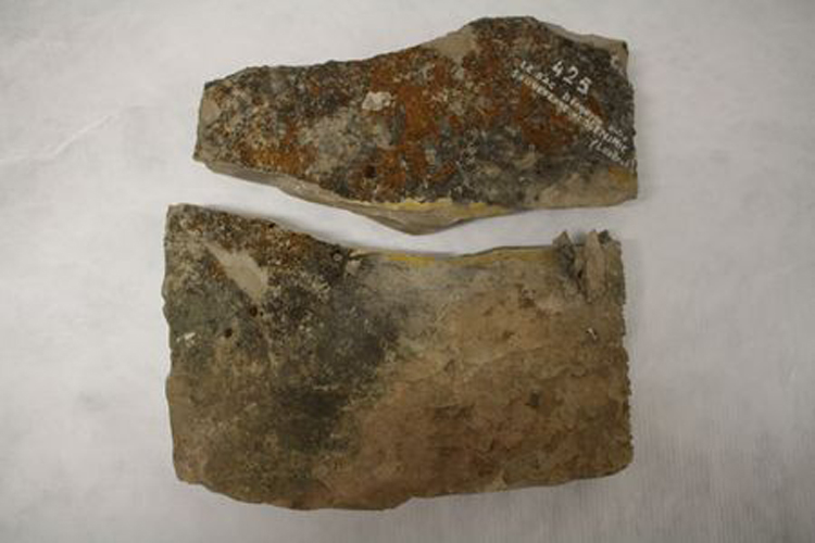 Lauze ancienne fragmentaire gris clair, calcaire des Causses
