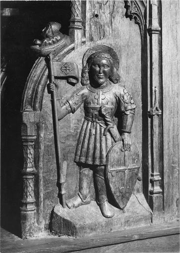 stalles du choeur, bois sculté, 1512, détail du décor sculpté, saint guerrier