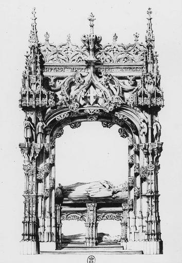 lithographie du tombeau de Marguerite d'Autriche, femme de Philibert le Beau, dessiné par Chapuy et lithographie par Dauzats, 1838