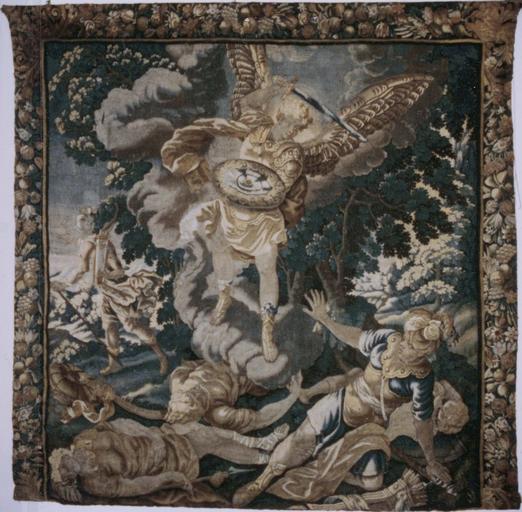 tapisserie laine et soie : L'Apparition de l'archange saint Michel au Mont Gargan, Felletin, 18e siècle