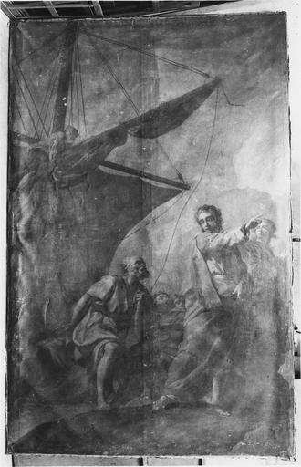 tableau : La Vocation de saint Pierre, huile sur toile par Brenet, fin du 18e - début 19e siècle, avant restauration - © Ministère de la Culture (France), Médiathèque du patrimoine et de la photographie (objets mobiliers), tous droits réservés