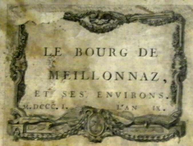plan : le bourg de Meillonnas et ses environs, détail du cartouche de titre
