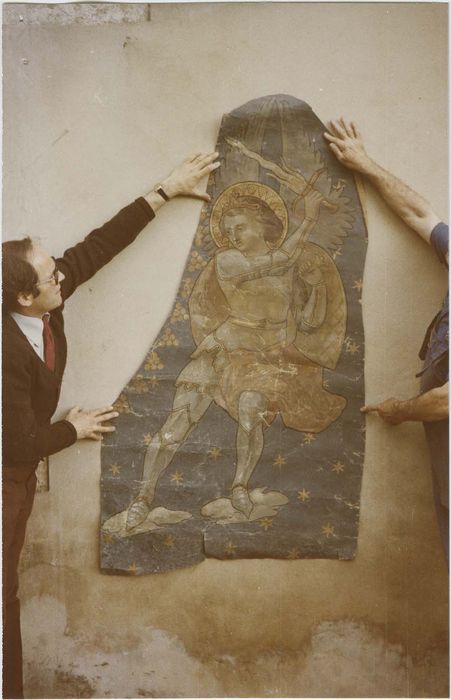 Tableau : Gloire de saint Etienne et Vierge entourée de deux anges, décor marouflé