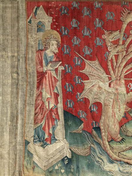 Tenture de l'Apocalypse : troisième pièce : Le Dragon combat les serviteurs de Dieu, détail