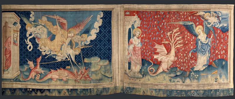 Tenture de l'Apocalypse : troisième pièce : Saint Michel combat le Dragon ; La femme reçoit des ailes