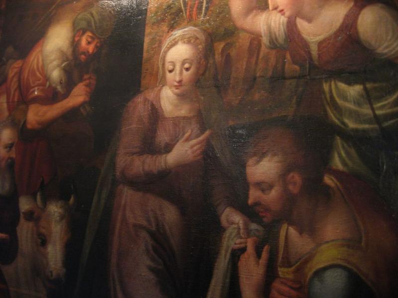 tableau (panneau peint) : Adoration des Bergers, détail