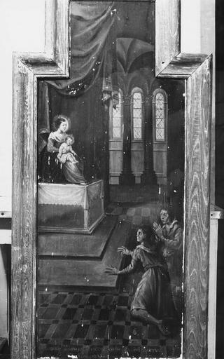 tableau (panneau peint) : Vierge et donateurs, ex-voto, début 17e siècle, pendant restauration - © Ministère de la Culture (France), Médiathèque du patrimoine et de la photographie (objets mobiliers), tous droits réservés