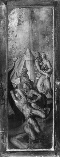 2 tableaux (triptyque) : donateur et donatrice avec leurs saints patrons