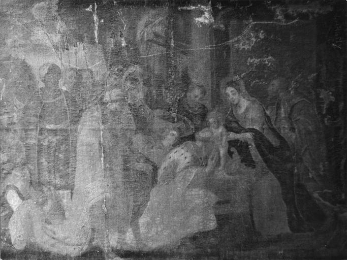 tableau : L'Adoration des mages, huile sur toile, 18e siècle