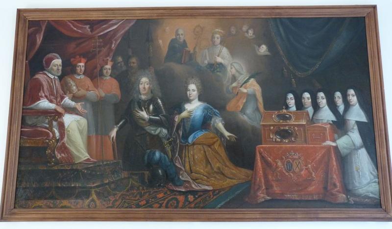 tableau : La Remise de la châsse de sainte Claire par le pape Innocent XI à Pierre Stoppa et Anne de Gondy