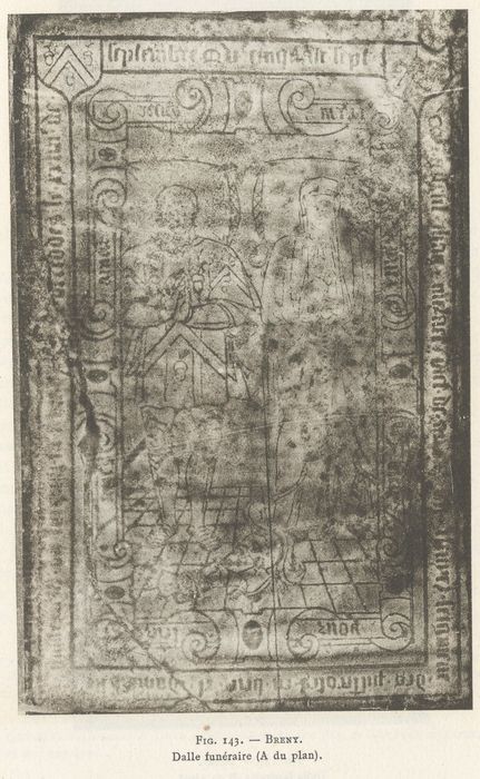 Dalle funéraire de Jehan Mérast, seigneur des Pisseroles, et de sa femme