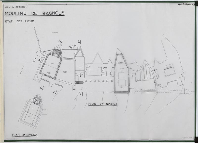 Moulins de Bagnols : état des lieux, plan 2eme niveau.