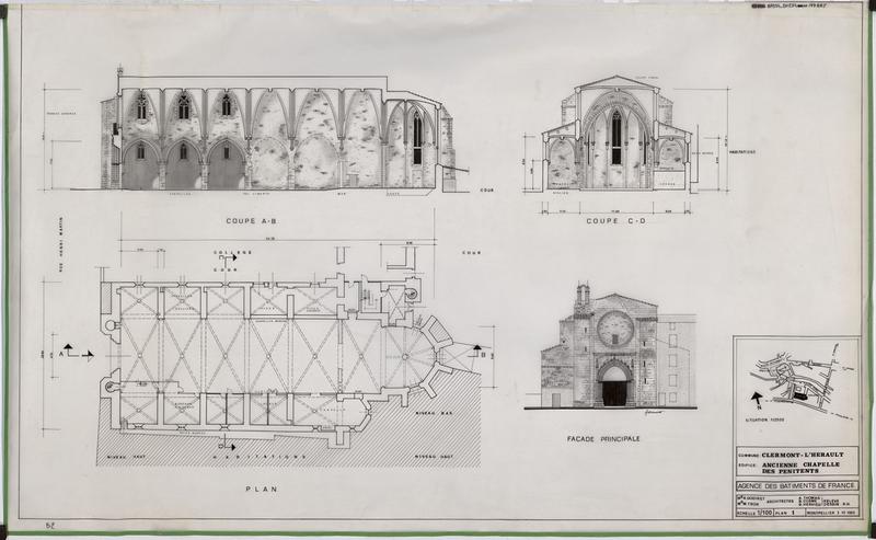 Plan, coupe, façade principale.