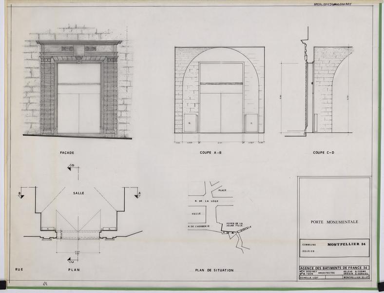 Porte monumentale, plan de situation, plan, façade et coupes : 3 bis rue de la Vieille.