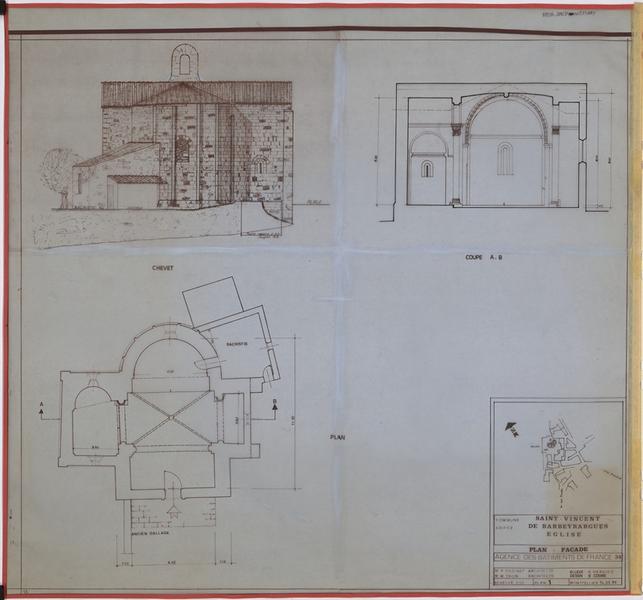 Plan, coupe et façade du chevet.