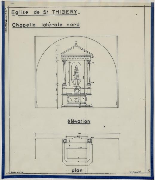 Chapelle latérale nord, élévation, plan.