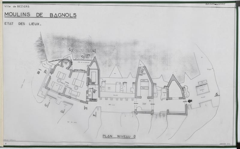 Moulins de Bagnols : Etat des lieux, plan niveau 0.