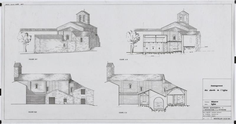 Aménagement des abords de l'église : plan, coupe.