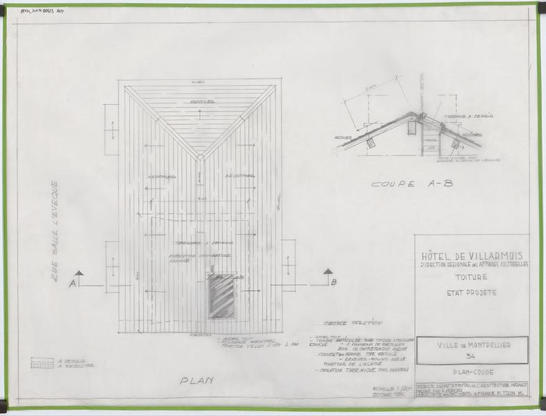 Toiture, état projeté (plans, coupes).