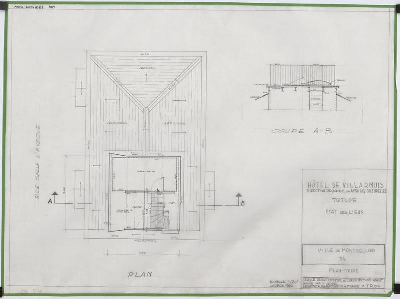 Toiture, état des lieux (plans, coupes).