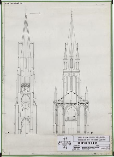 Clocher : coupes C et D.