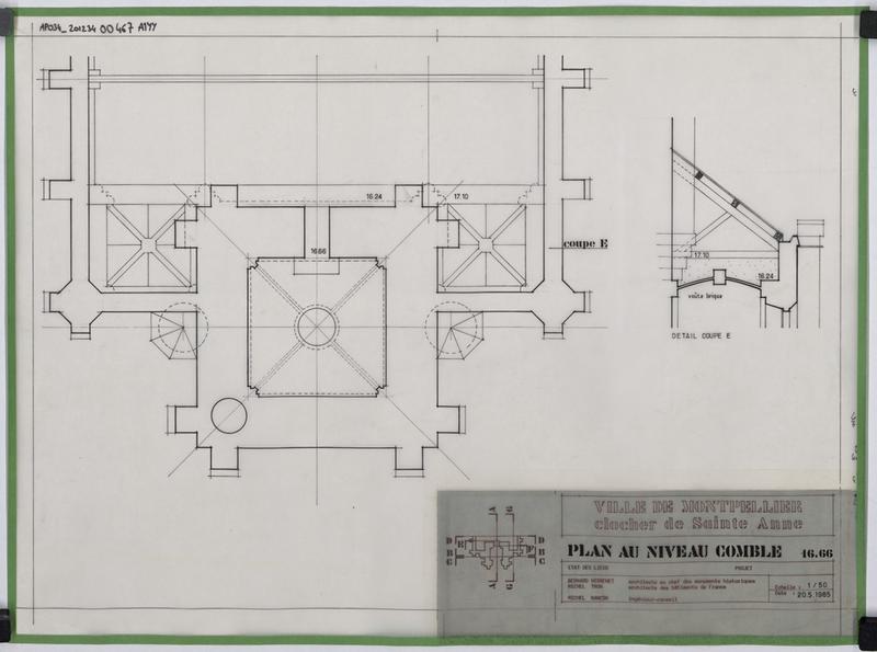 Plan du clocher au niveau des combles.